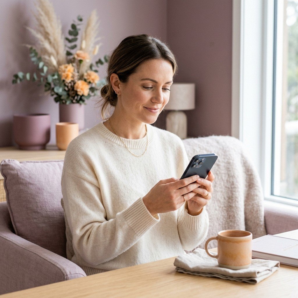 Woman using Soulspectives app on her phone